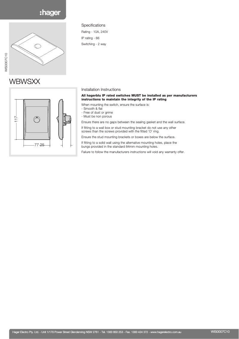 Imagen de la primera página del manual del dispositivo WBWSH4LFHH