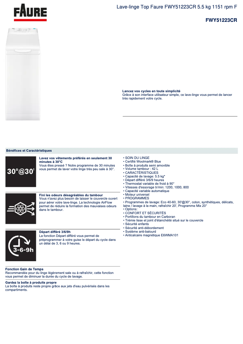 Imagen de la primera página del manual del dispositivo FWY51223CR