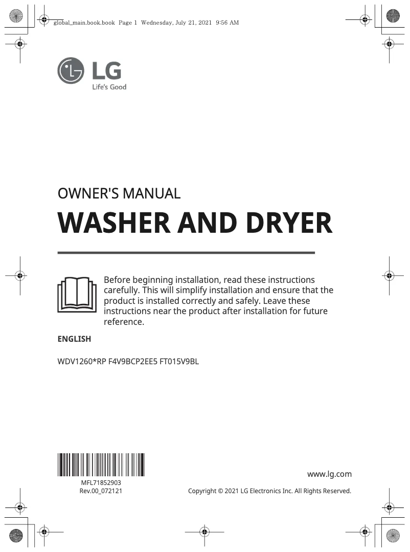 Imagen de la primera página del manual del dispositivo WDV1260BRP