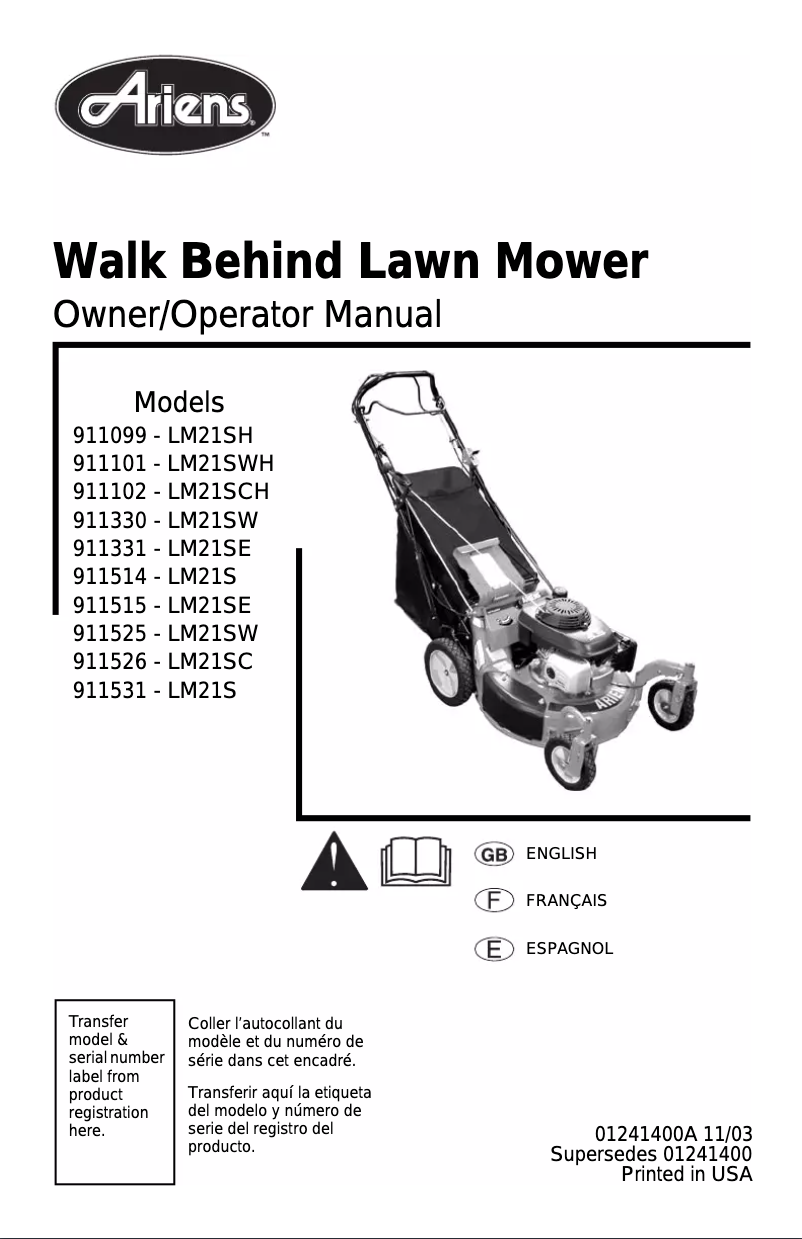 Página 1 del manual Manual de usuario Ariens LM21SW