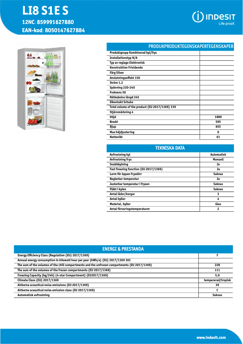 Página nº 1 - Ficha técnica Indesit LI8 S1E S