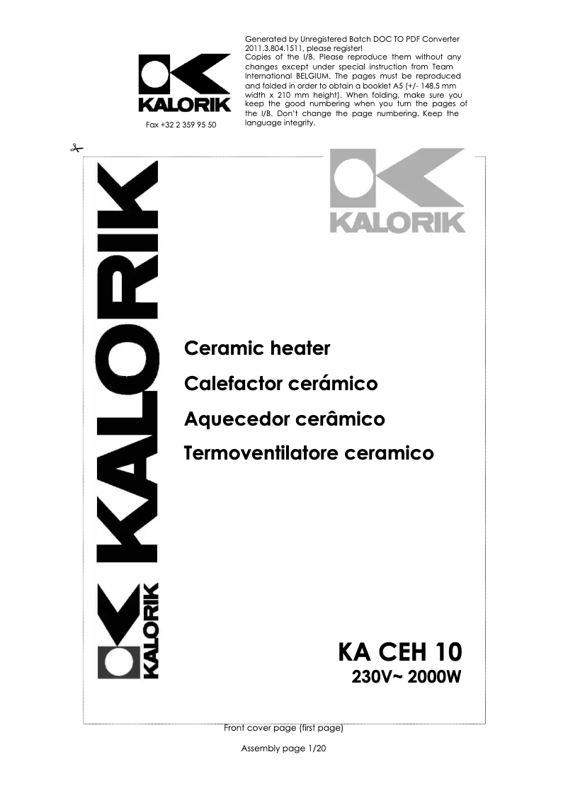 Página nº 1 - Manual de usuario Kalorik KA CEH 10