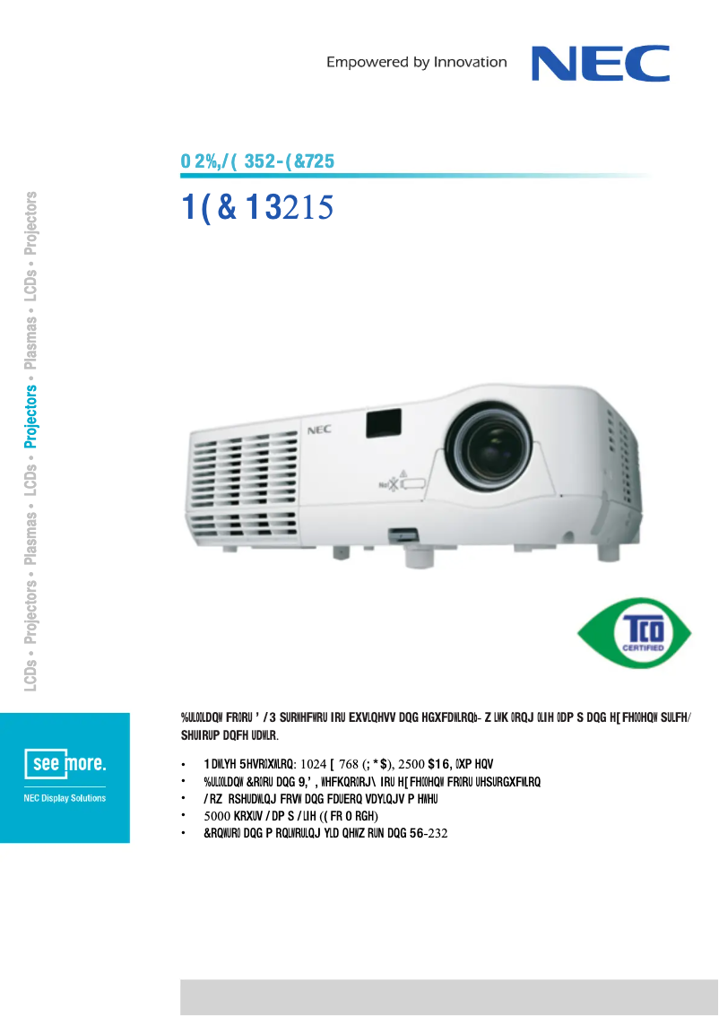 Página 1 del manual Ficha técnica NEC NP215