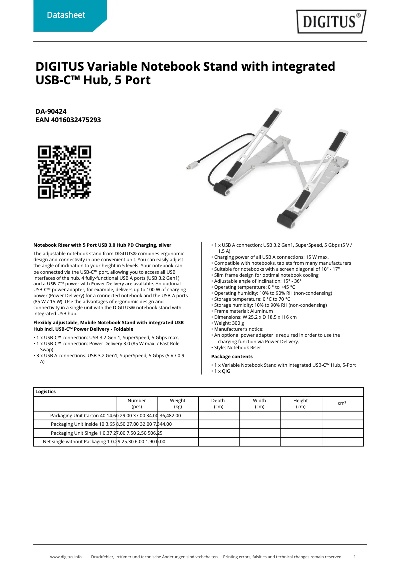 Página 1 del manual Ficha técnica Digitus DA-90424