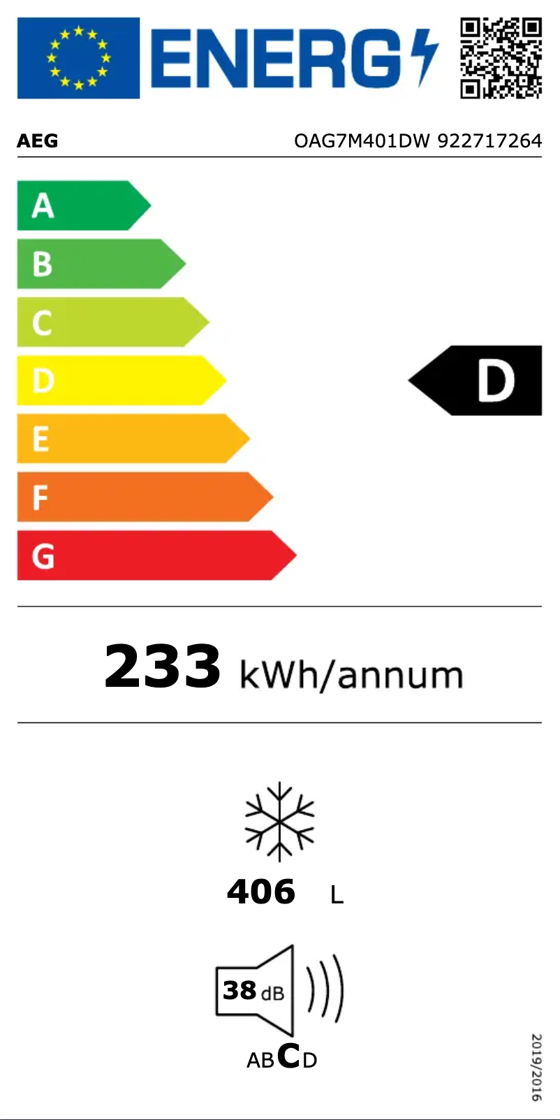 Página nº 1 - Etiqueta energética AEG OAG7M401DW