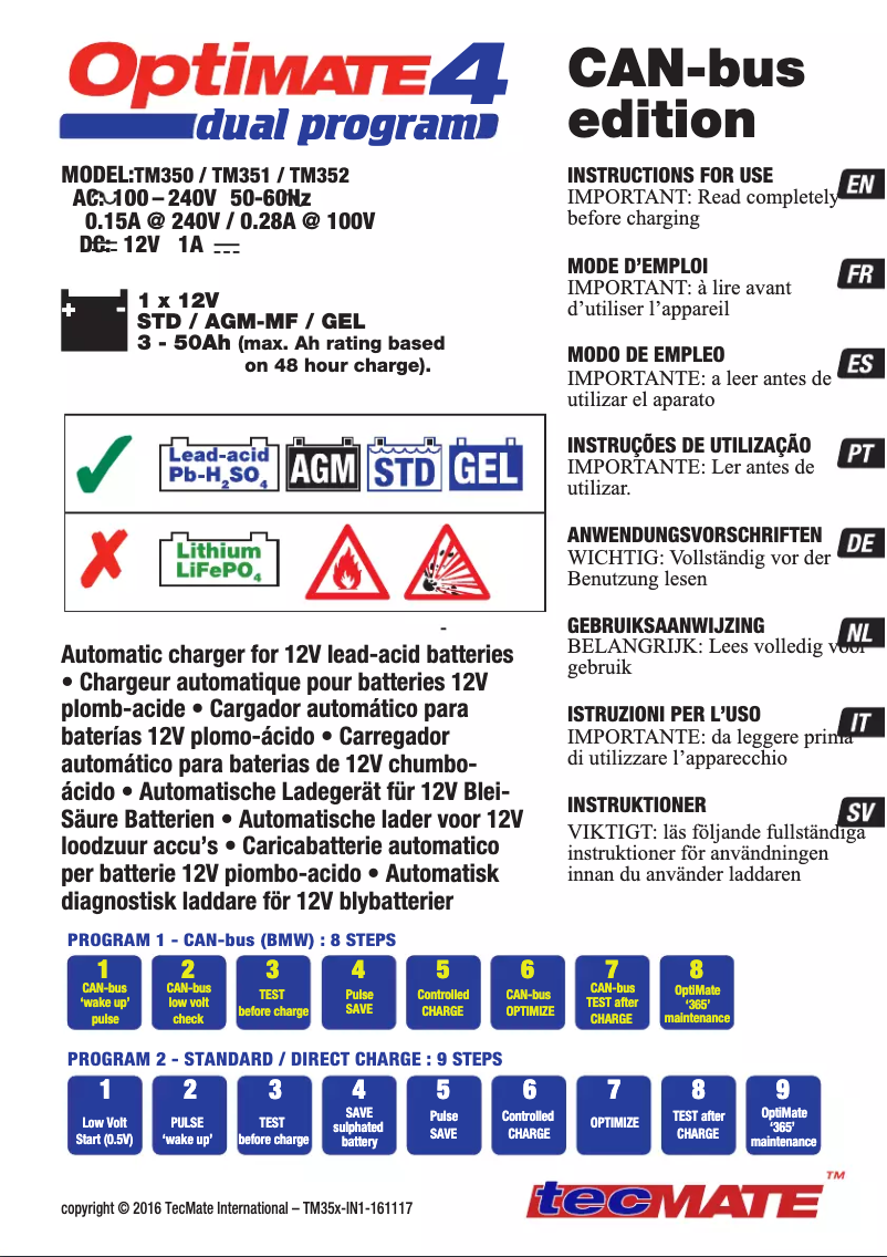 Imagen de la primera página del manual del dispositivo Optimate 4 CAN-bus