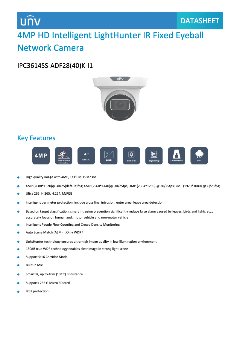 Página 1 del manual Ficha técnica UniView IPC3614SS-ADF28(40)K-I1