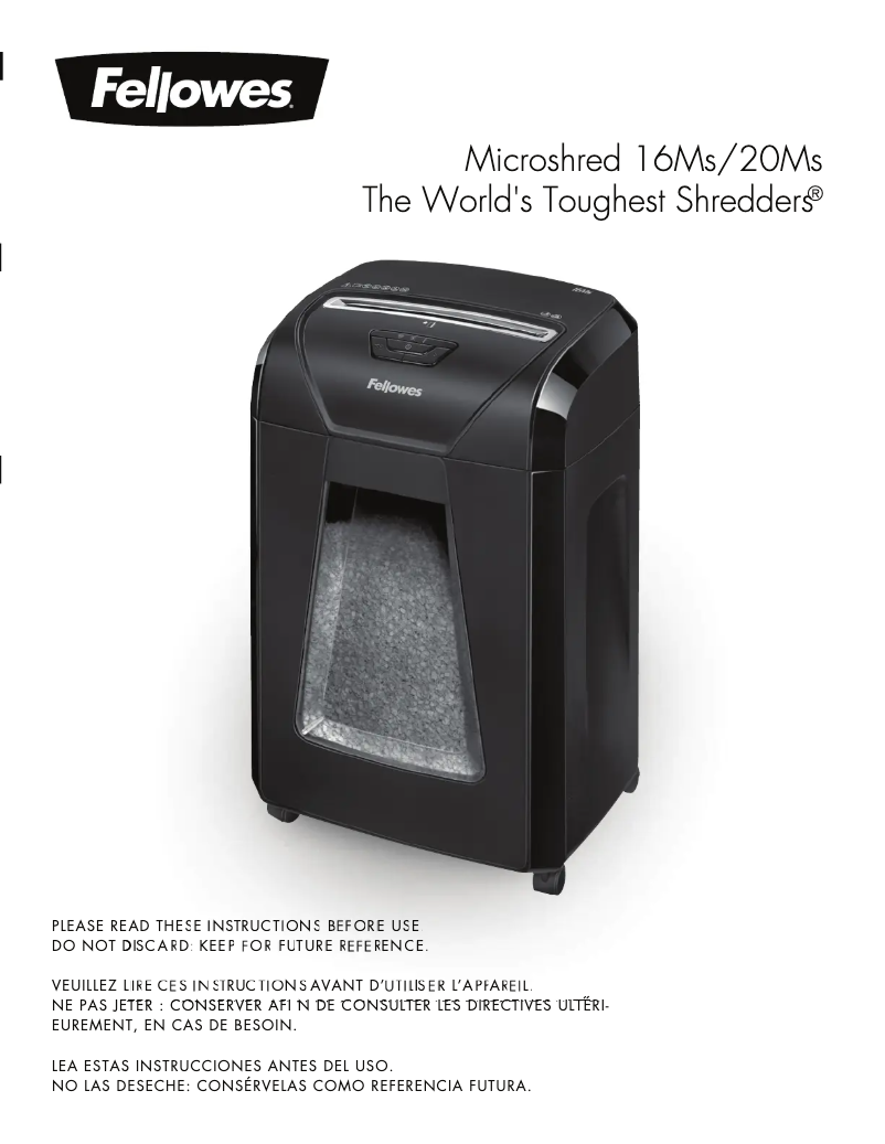 Imagen de la primera página del manual del dispositivo Powershred 20Ms