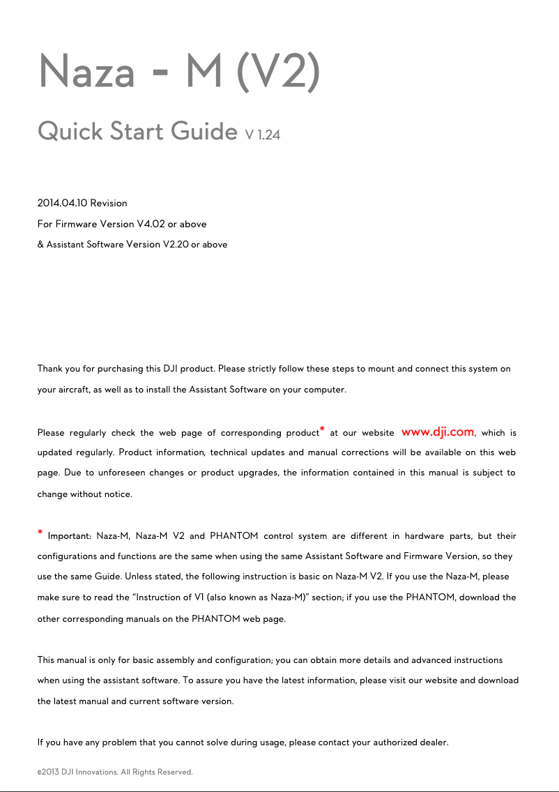 Imagen de la primera página del manual del dispositivo NAZA-M