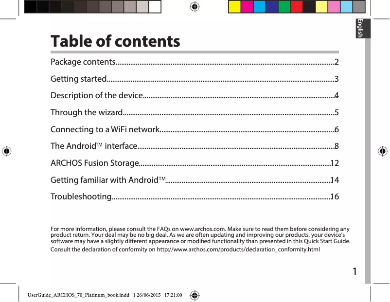 Página 1 del manual Manual de usuario Archos Platinum 70