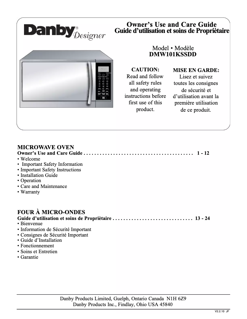 Página 1 del manual Manual de usuario Danby Designer DMW101KSSDD