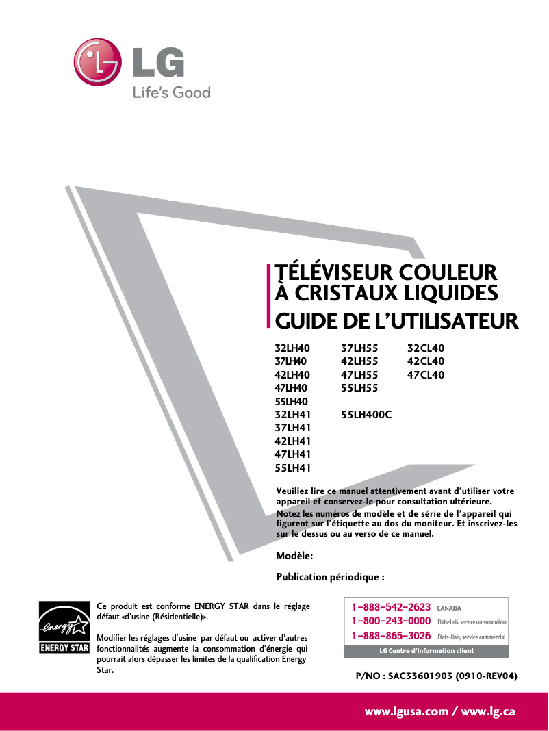 Imagen de la primera página del manual del dispositivo 32LH40