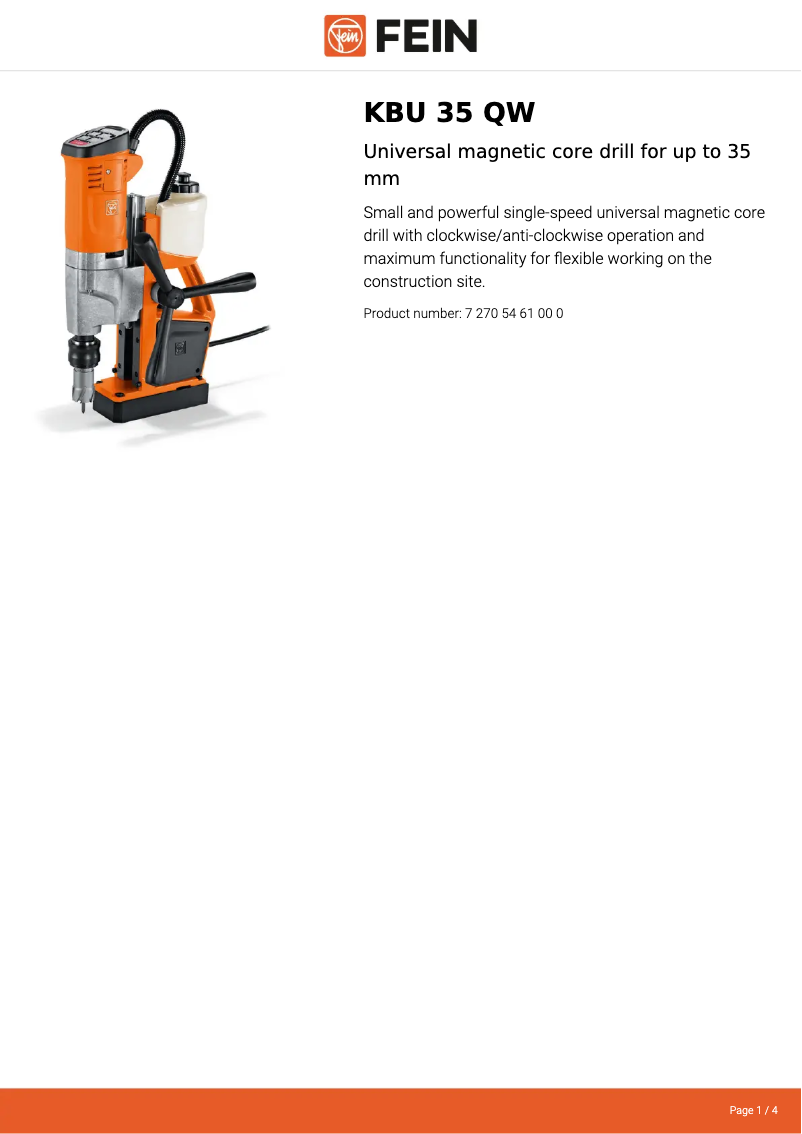 Página 1 del manual Ficha técnica Fein KBU 35 QW