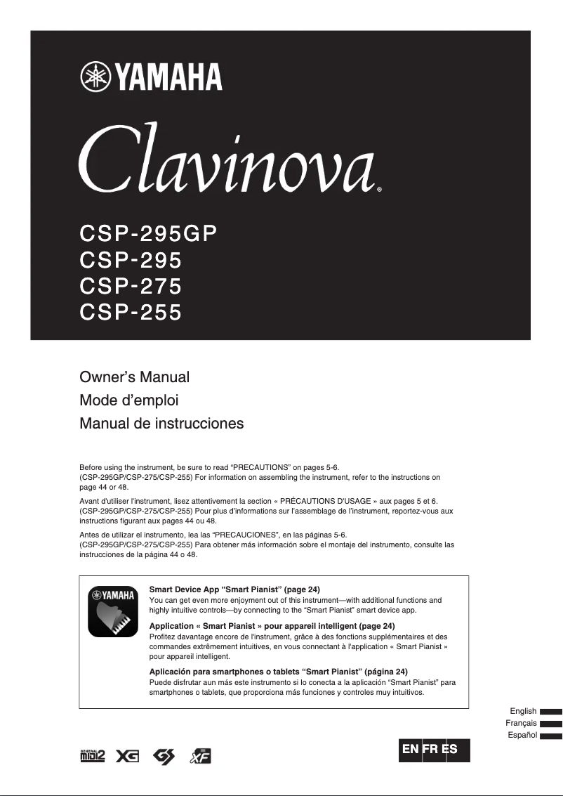 Imagen de la primera página del manual del dispositivo Clavinova CSP-255