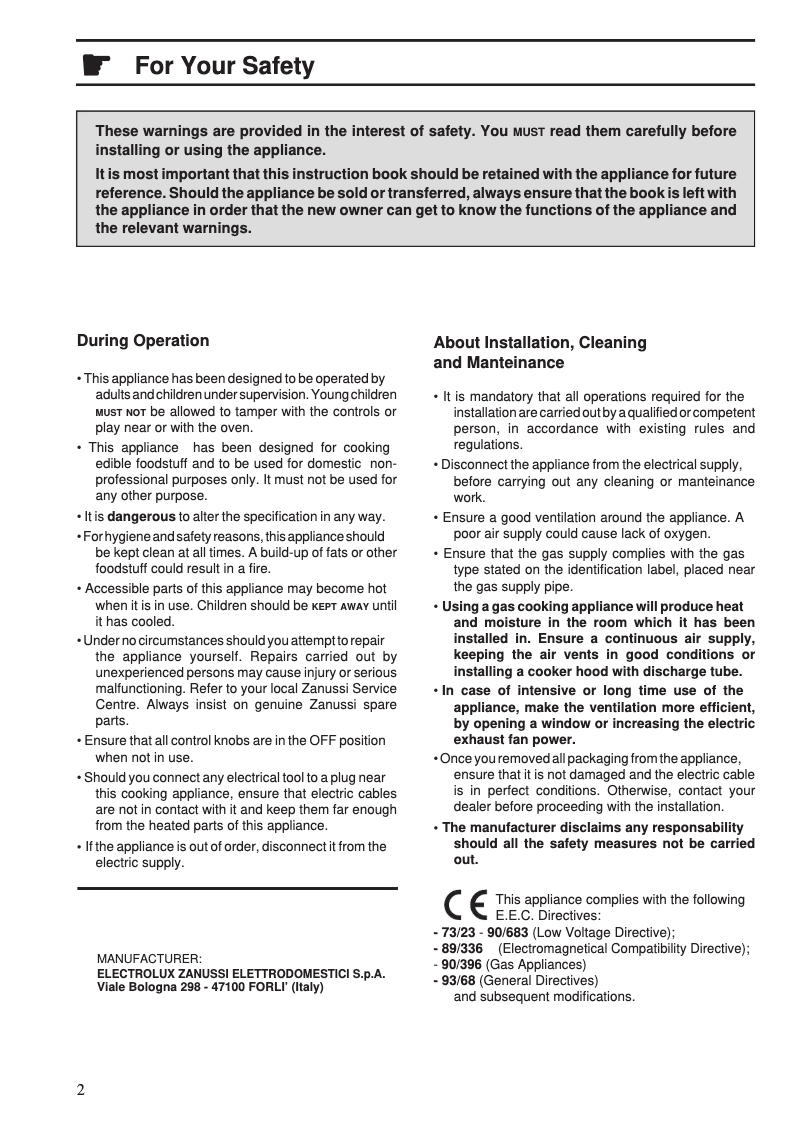 Imagen de la primera página del manual del dispositivo ZGL648IX
