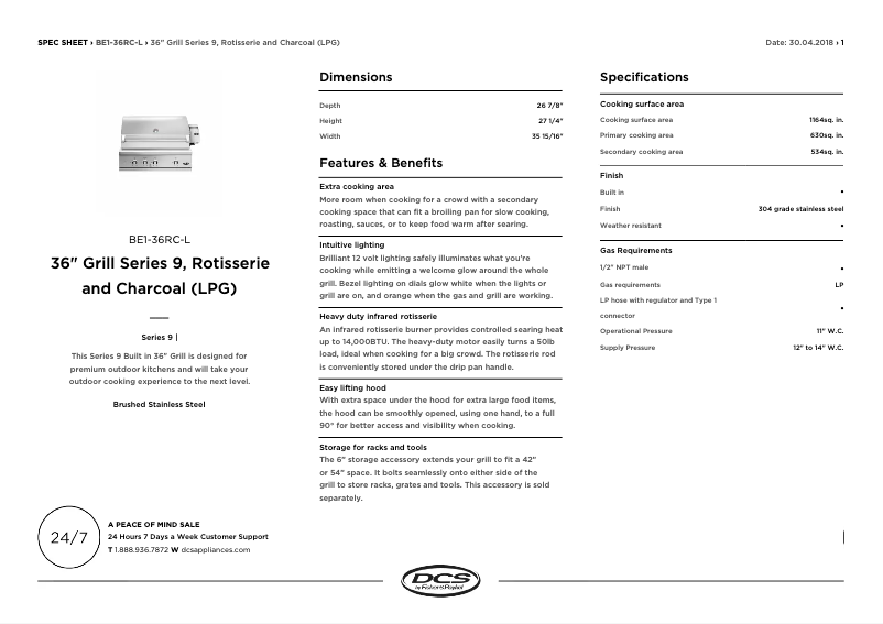 Página 1 del manual Ficha técnica DCS BE1-36RC-L