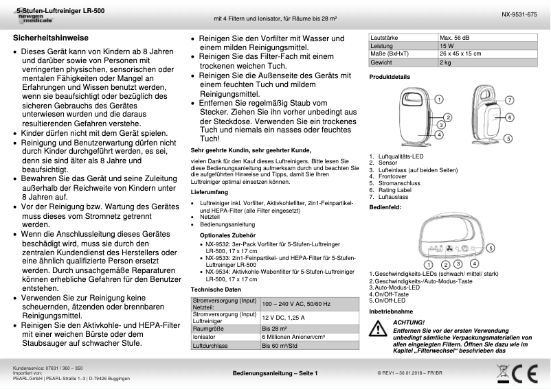 Imagen de la primera página del manual del dispositivo LR-500