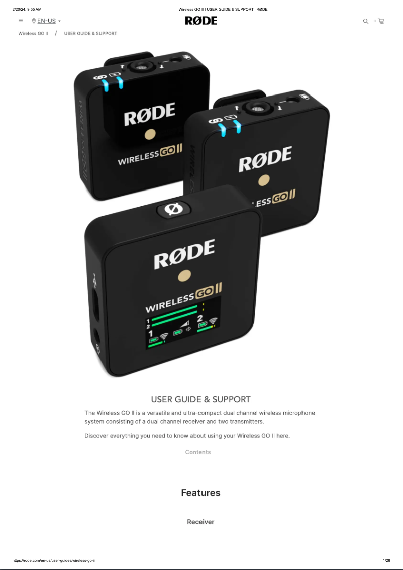 Página 1 del manual Manual de usuario Røde Wireless GO II