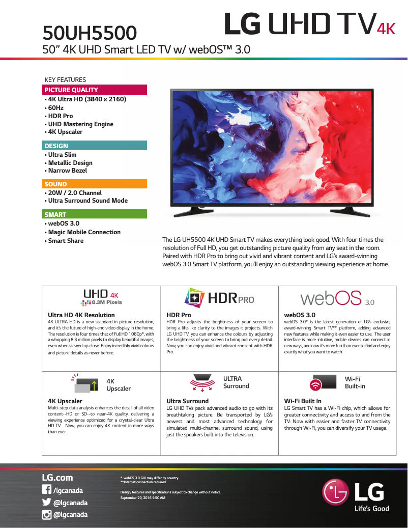 Página nº 1 - Ficha técnica LG 50UH5500