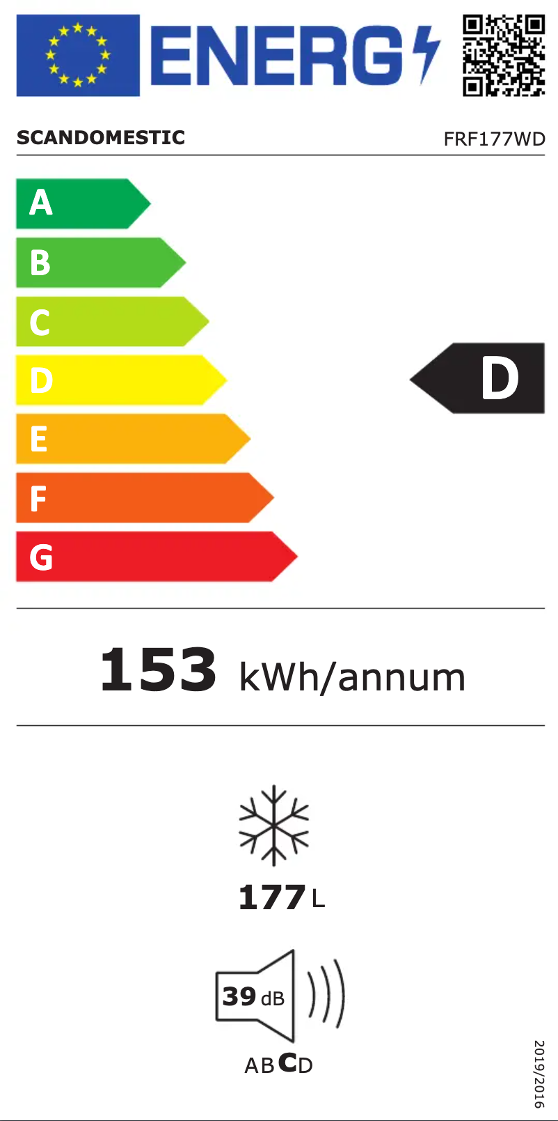 Página 1 del manual Etiqueta energética Scandomestic FRF177WD