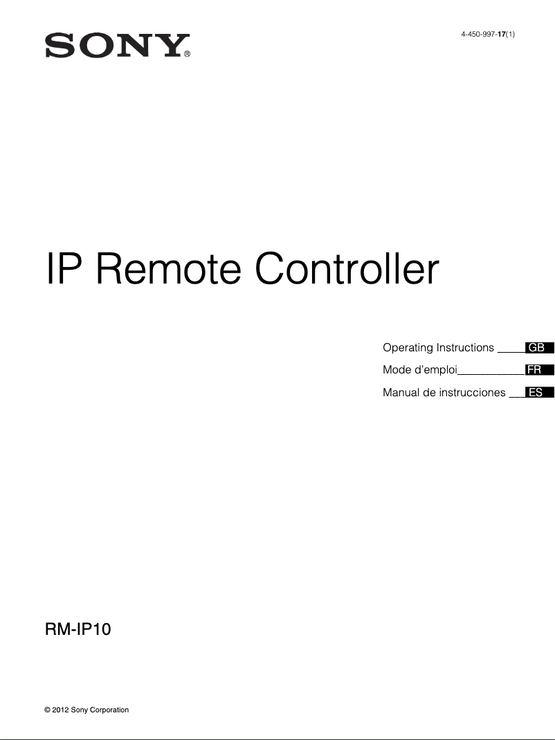 Página 1 del manual Manual de usuario Sony RM-IP10