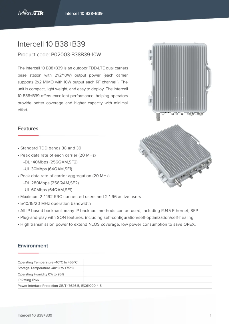 Imagen de la primera página del manual del dispositivo Intercell 10 B38+B39