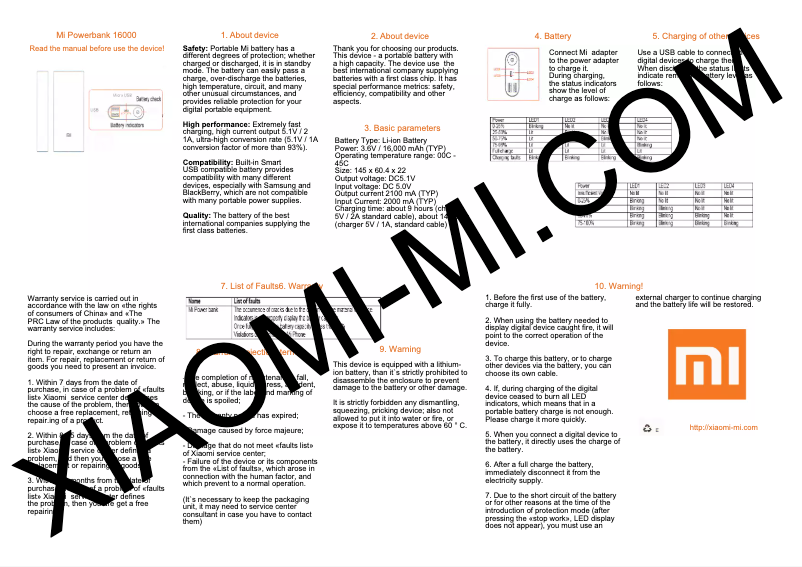 Imagen de la primera página del manual del dispositivo Powerbank 16000 mAh