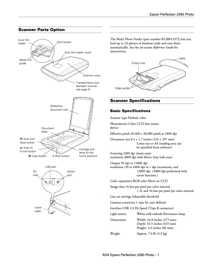 Imagen de la primera página del manual del dispositivo Perfection 2580 Photo