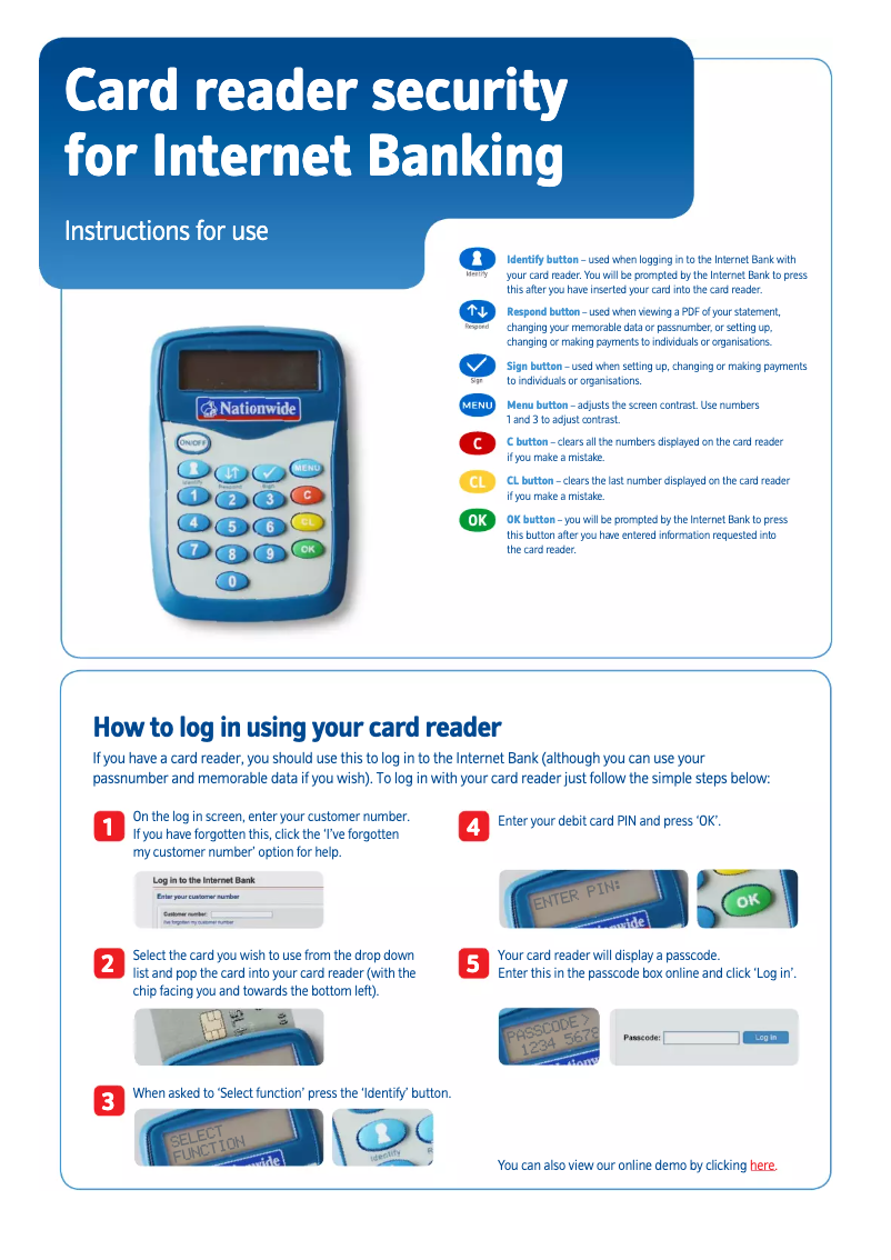 Imagen de la primera página del manual del dispositivo Card reader security for Internet Banking