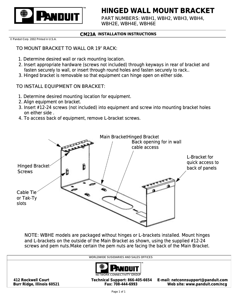 Página nº 1 - Manual de instrucciones Panduit WBH6E