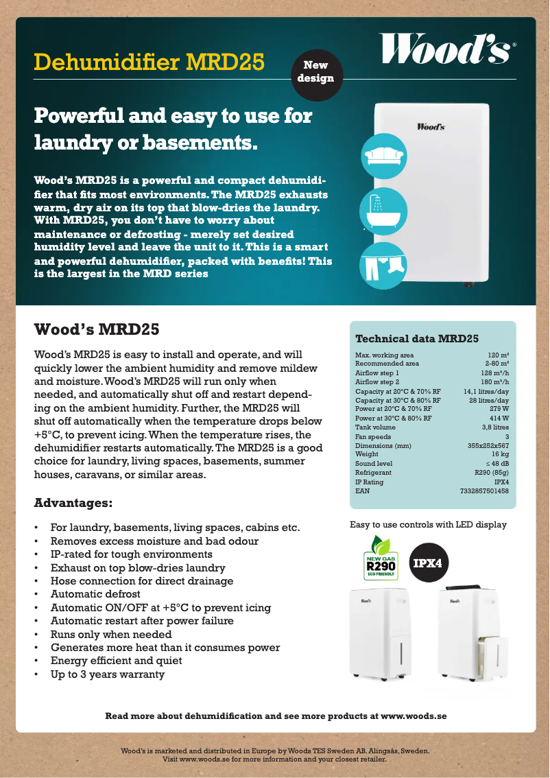 Página 1 del manual Ficha técnica Wood's MRD25