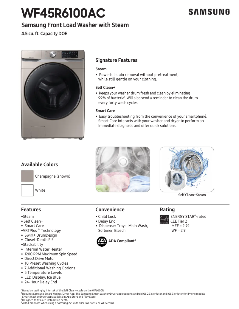 Página 1 del manual Ficha técnica Samsung WF45R6100AC