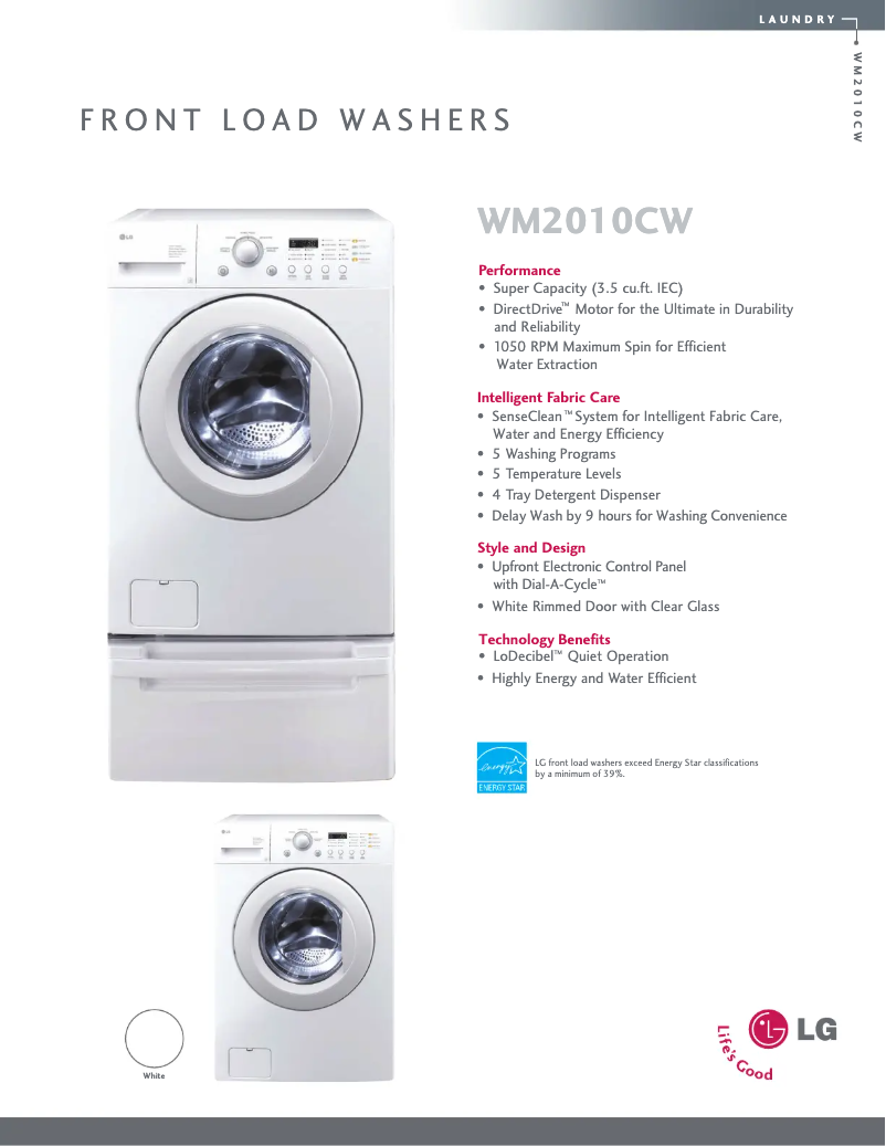 Página 1 del manual Ficha técnica LG WM2010CW