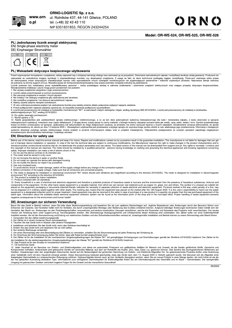 Imagen de la primera página del manual del dispositivo OR-WE-524