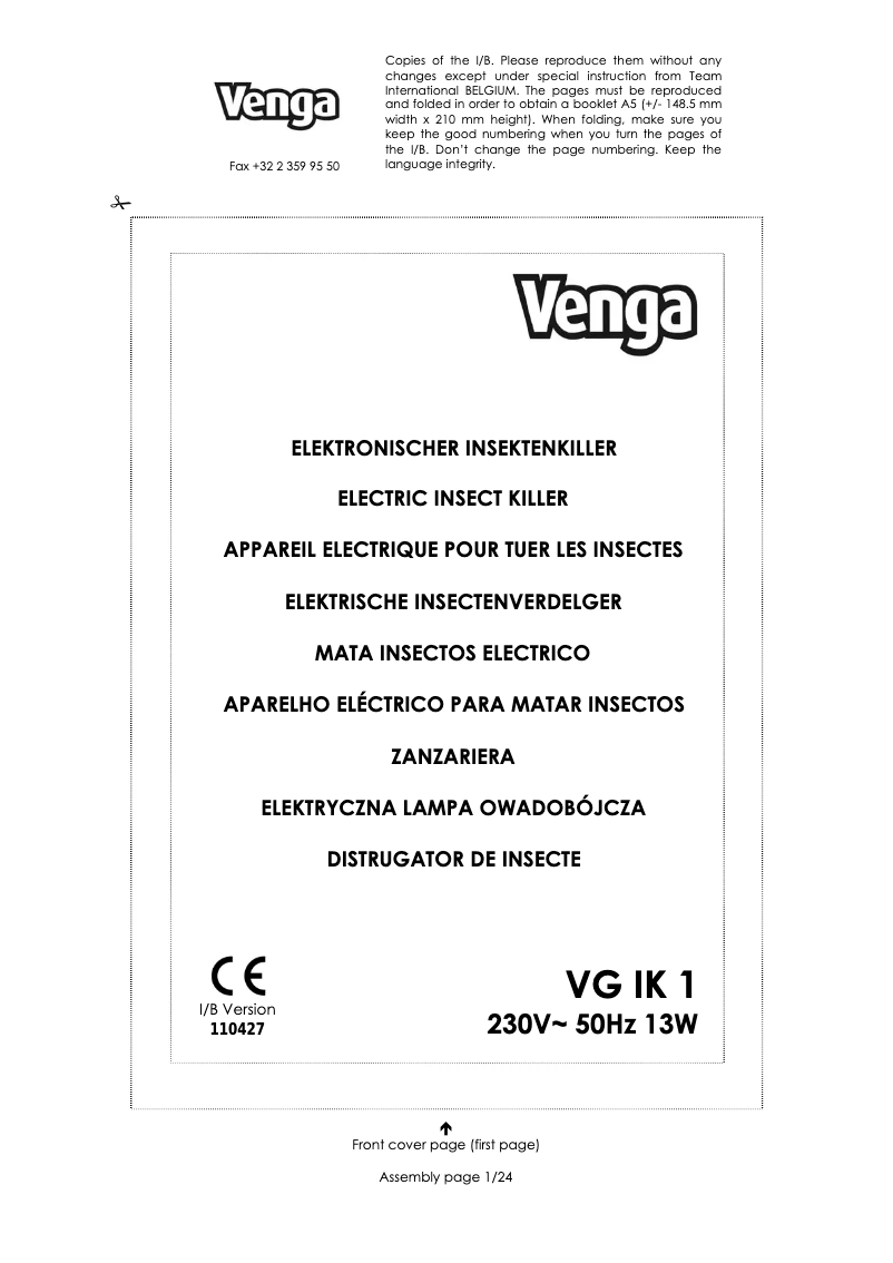 Página 1 del manual Manual de usuario Venga VG IK 1
