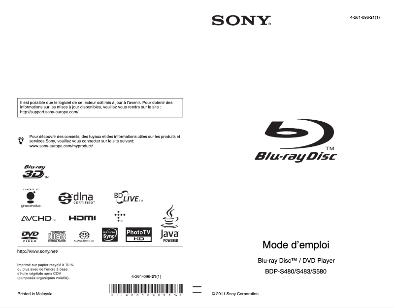 Imagen de la primera página del manual del dispositivo BDP-S480