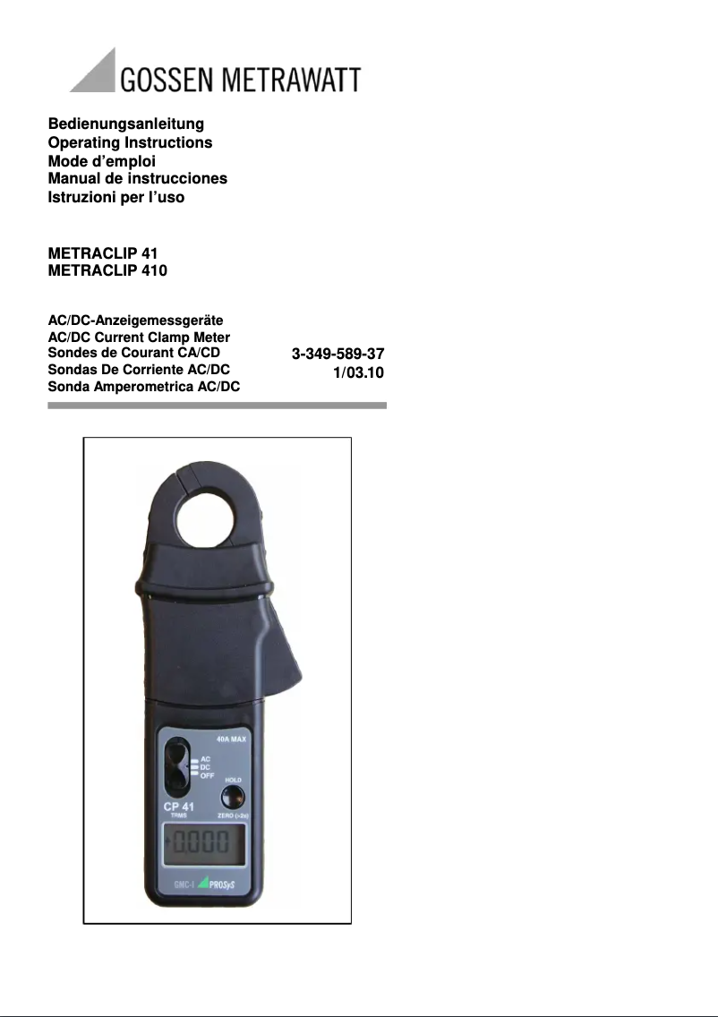 Página nº 1 - Manual de usuario Gossen Metrawatt MetraClip 410