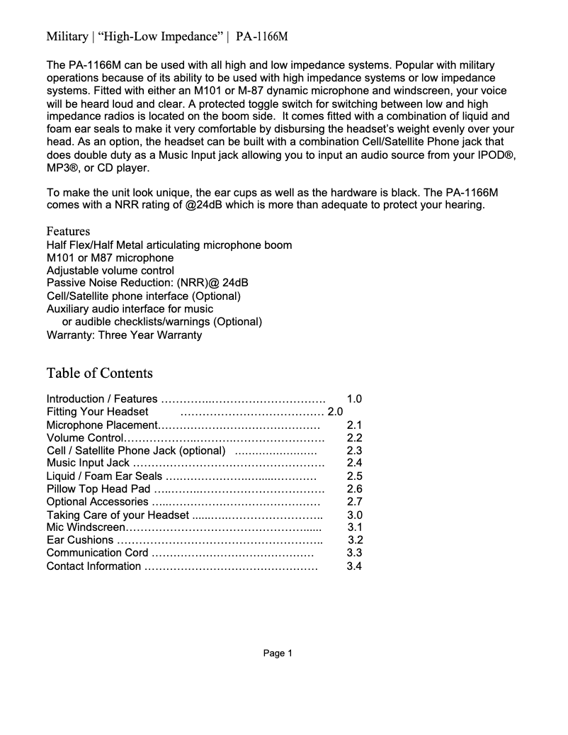 Imagen de la primera página del manual del dispositivo PA-1166M