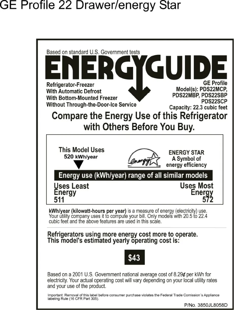 Página 1 del manual Etiqueta energética GE PDS22SBPRSS
