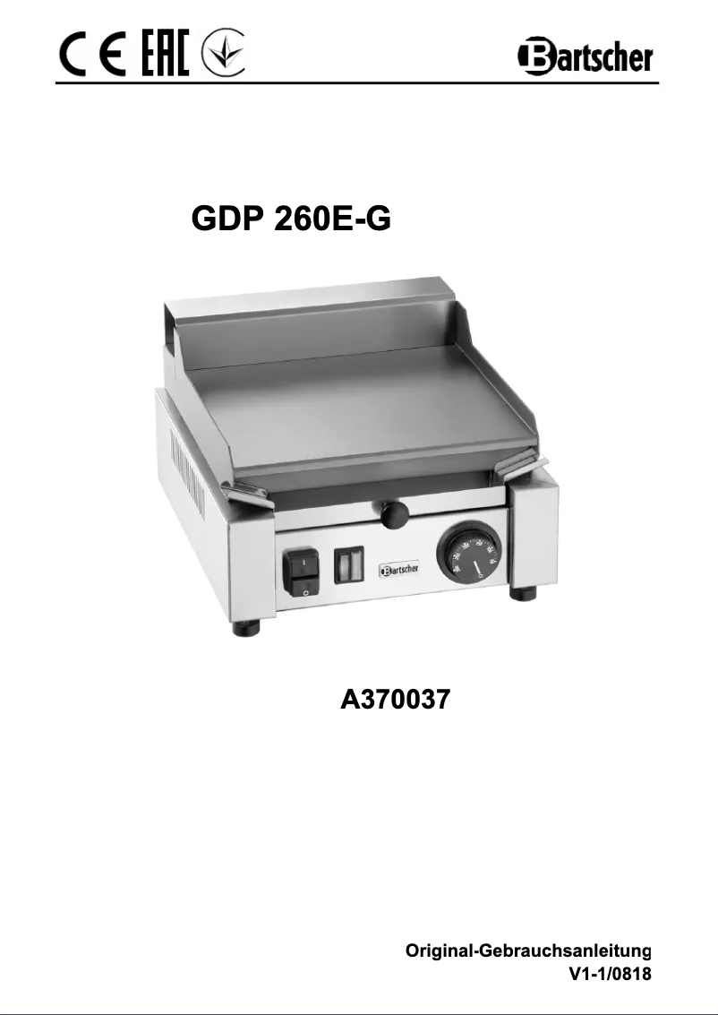 Página 1 del manual Manual de usuario Bartscher GDP 260E-G
