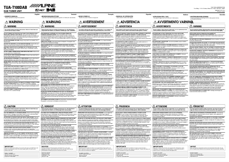 Imagen de la primera página del manual del dispositivo TUA-T100DAB