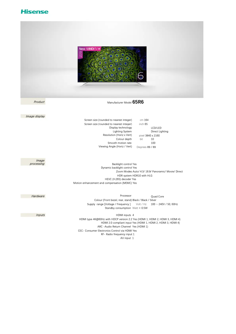 Imagen de la primera página del manual del dispositivo 65R6