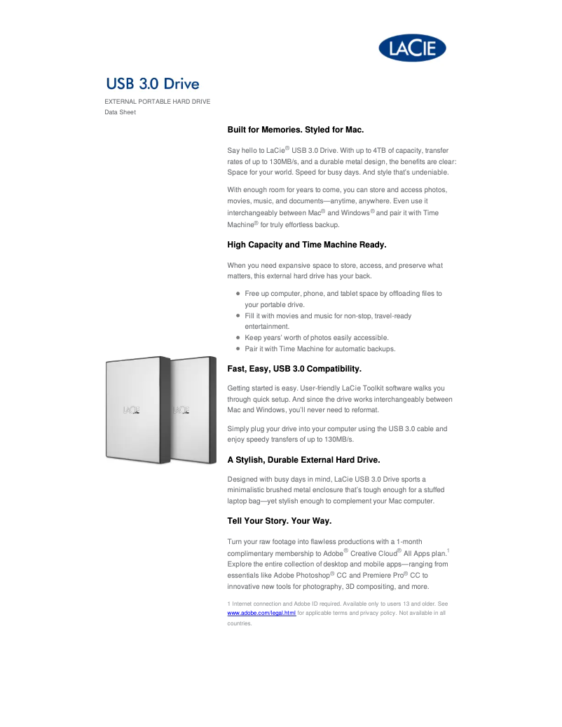 Página nº 1 - Ficha técnica LaCie USB 3.0 Drive