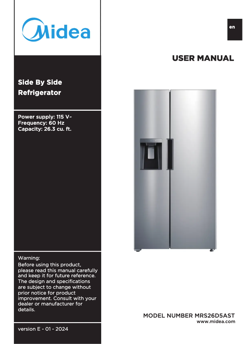 Página 1 del manual Manual de usuario Midea MRS26D5AST