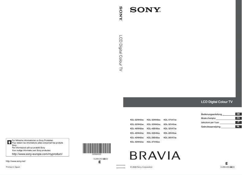 Página 1 del manual Manual de usuario Sony Bravia KDL-52W4220
