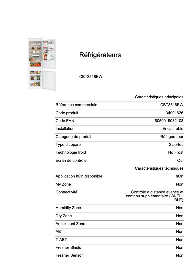Página 1 del manual Ficha técnica Candy CBT3518EW