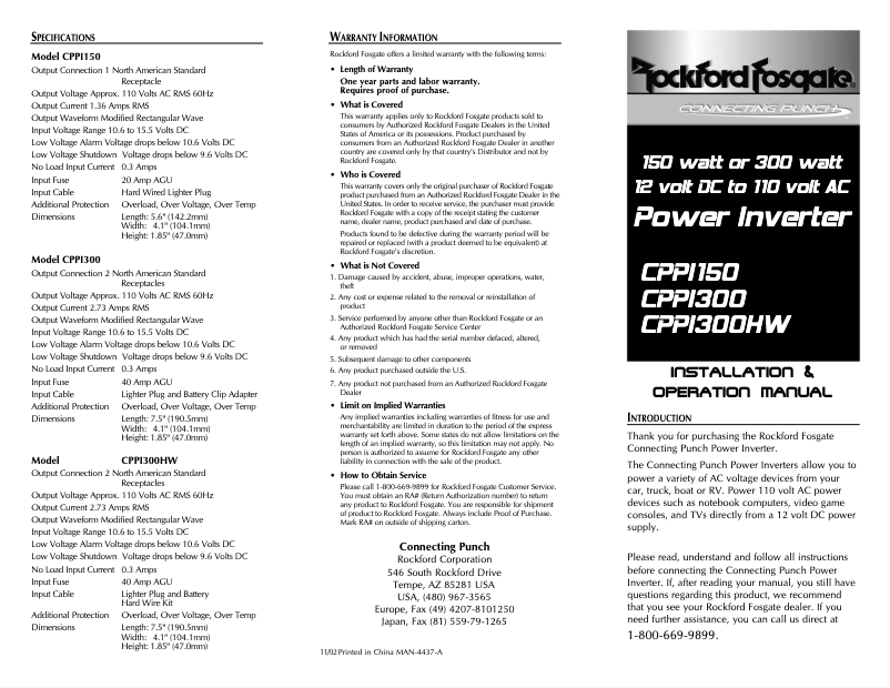 Página 1 del manual Manual de usuario Rockford Fosgate Connecting Punch CPPI300HW