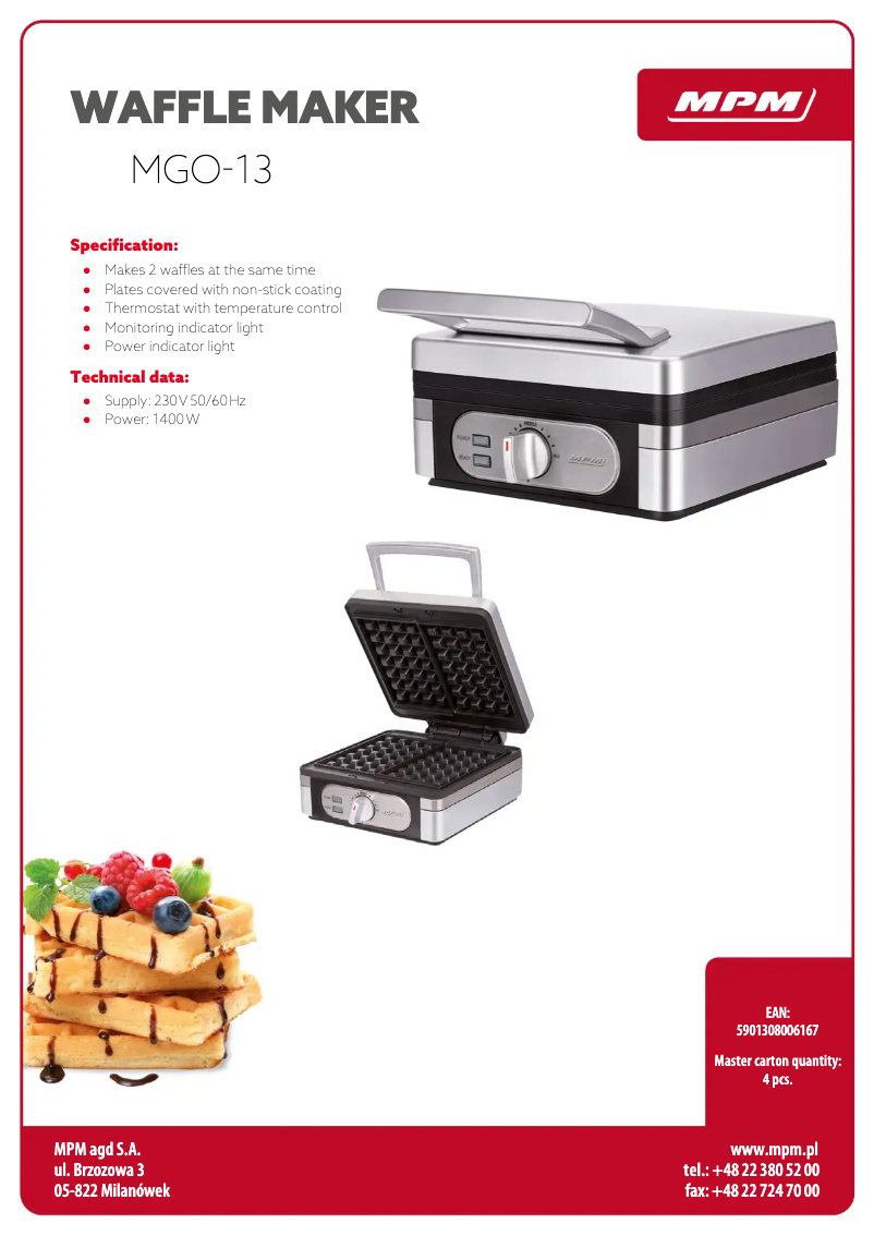 Página 1 del manual Ficha técnica MPM MGO-13