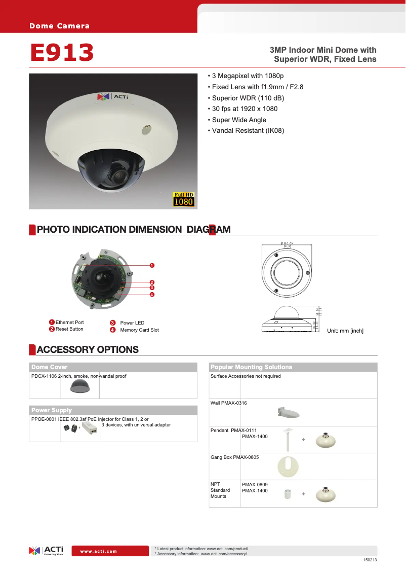 Página 1 del manual Ficha técnica ACTi E913