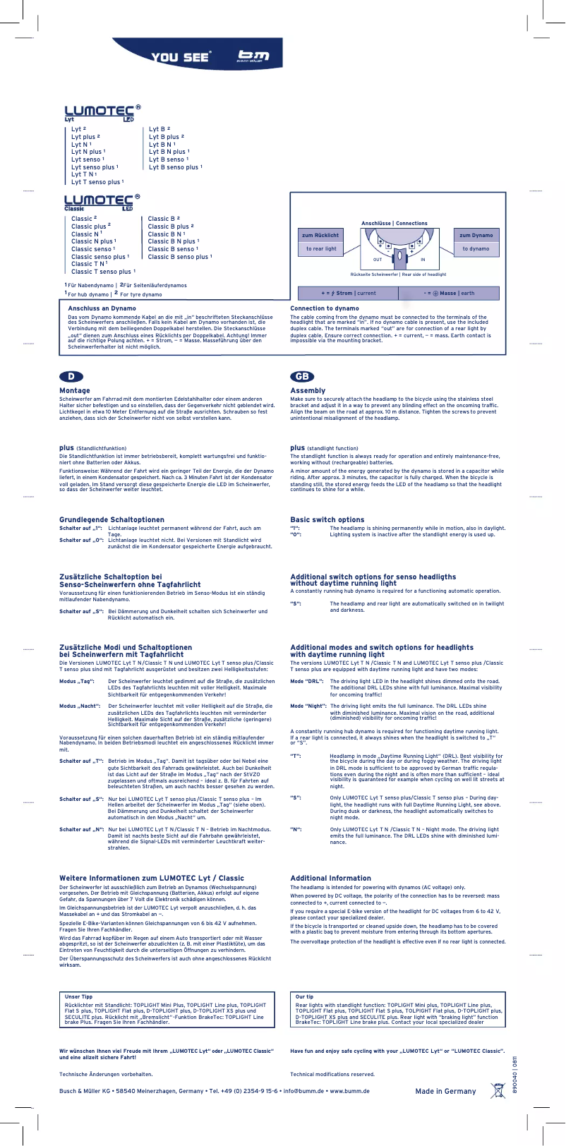 Imagen de la primera página del manual del dispositivo Lumotec Lyt